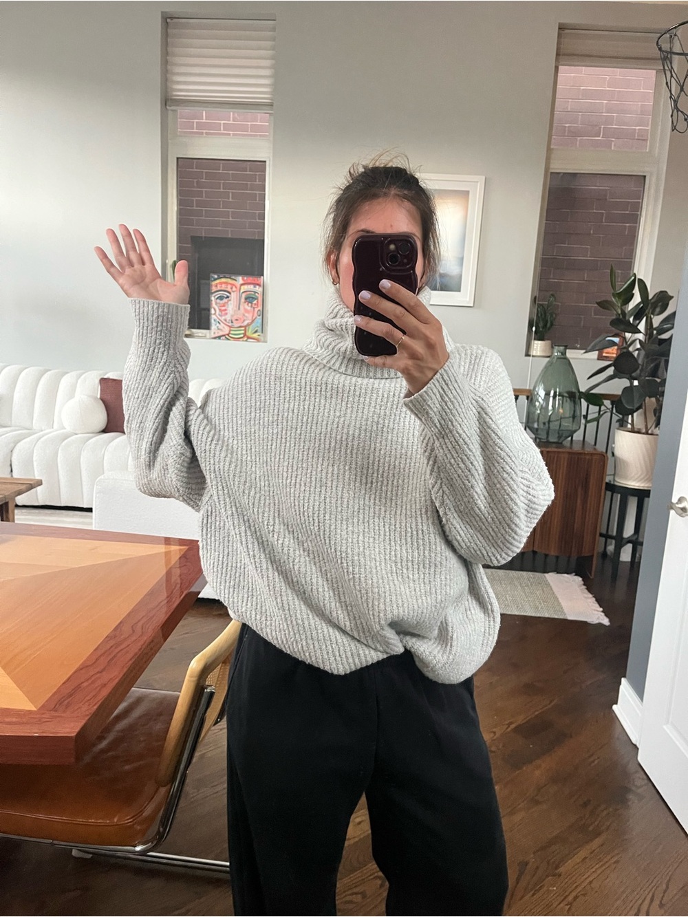 Zara Knit Cozy Oversized Turtleneck Sweater - Light Gray